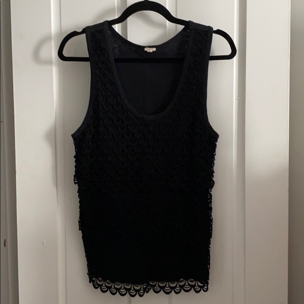 J.Crew black tank top tiered scalloped design SzM